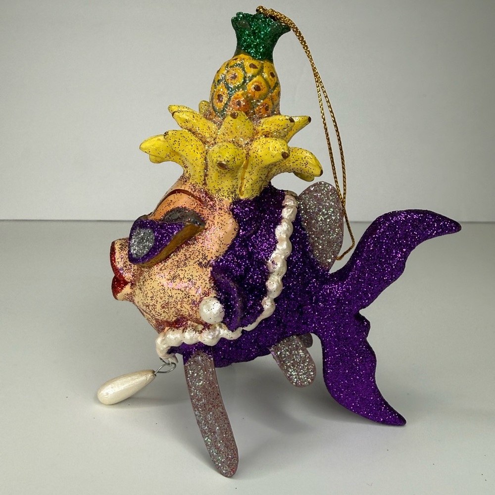 Katherines Collection Purple Glitter Kissing Fish Christmas Ornament Fruit Hat